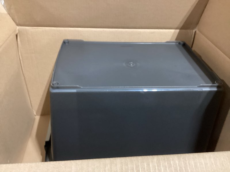 Condition photo showing Good Condition for iris usa elevated dog bowls, 15" h raised bowl for large dogs, airtight pet food storage holds up to 47 lbs, 2 removable 64 oz stainless steel bowls, at home or camping, smoke/black