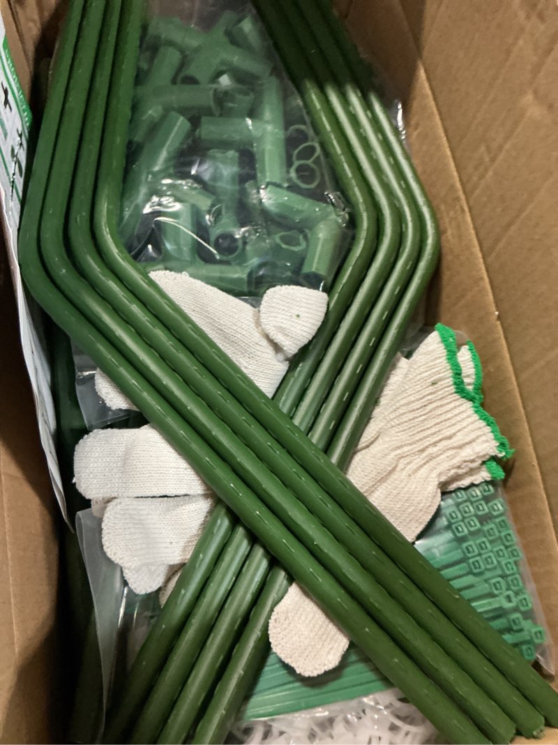 Condition photo showing Good Condition for cucumber trellis for climbing plants outdoor, a-shape garden trellis for raised bed, metal plant trellis with garden netting for flower vegetables, pea, grape (50 * 17 * 65inch(l*w*h) 50 * 17 * 65inch(l*w*h) trellis