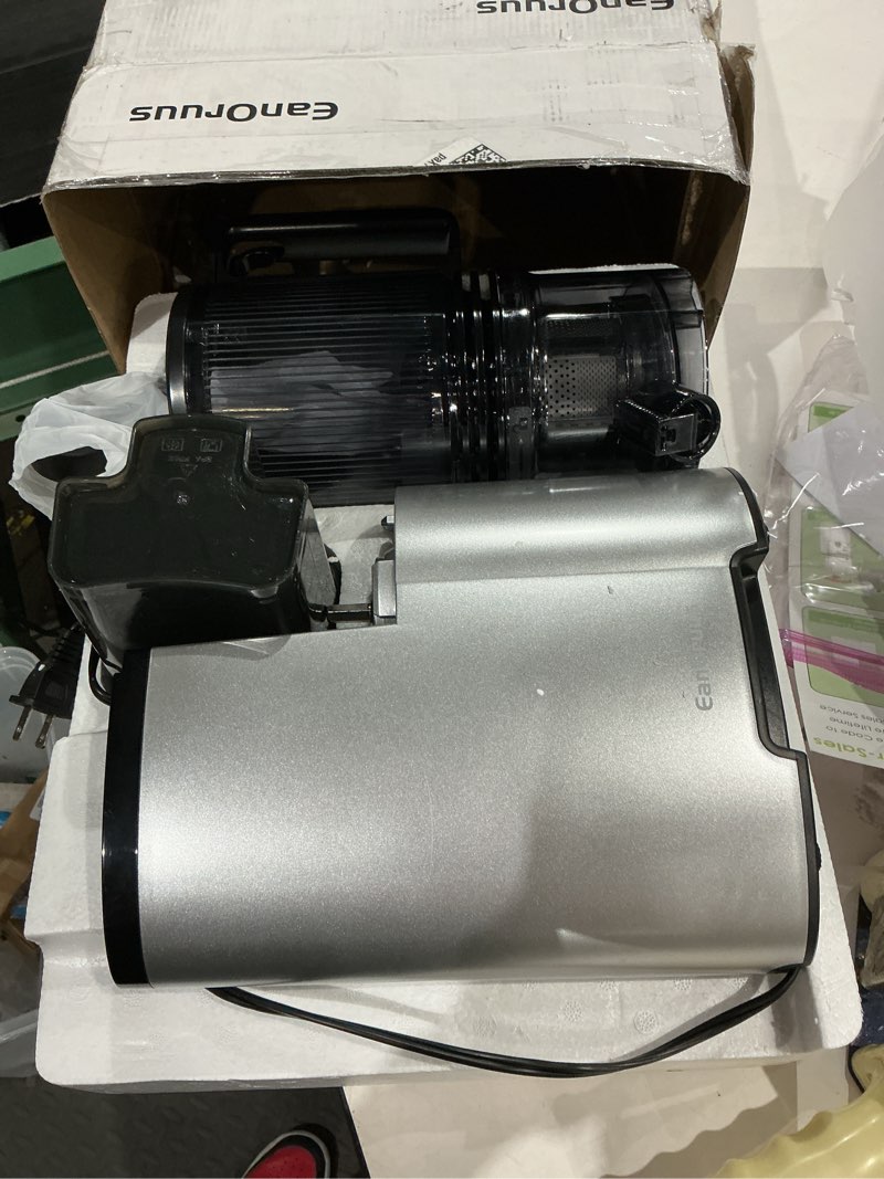 Condition photo showing Good Condition for eanoruus cold press juicer, 5.8" wide feed chute juice extractor machine with 400w, high juice yield, slow masticating juicer for whole vegetables & fruits, silver