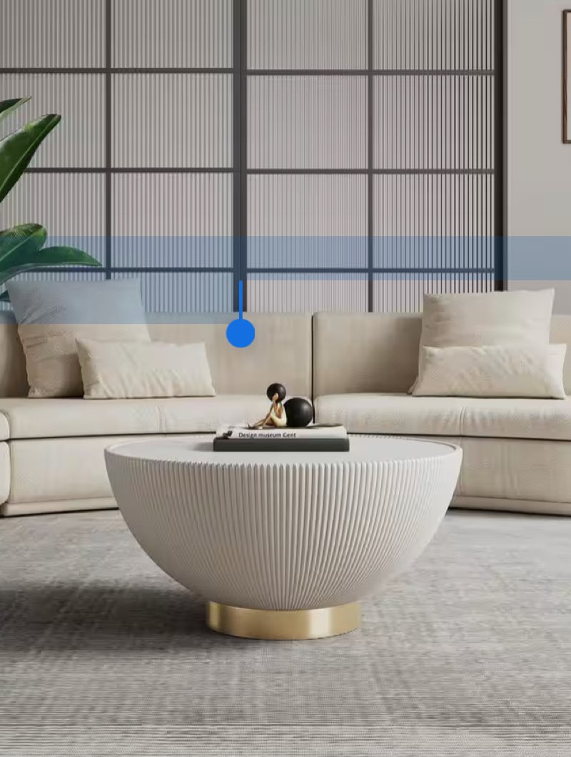 Anderson 28.15 in. Modern Cream Round Faux Marble Leatherette Upholstered Coffee Table