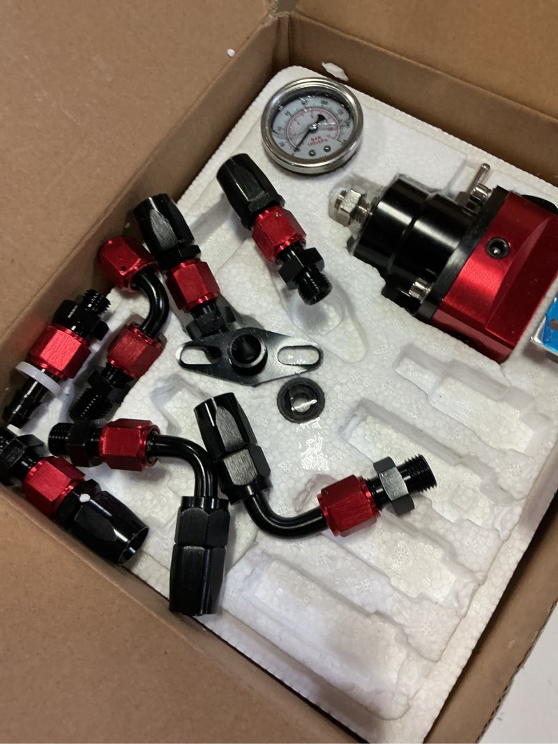 Condition photo showing As Is for yeshma efi fuel pressure regulator kit 0-100psi with gauge 6an fuel line fitting universal adjustable aluminum (black+red)