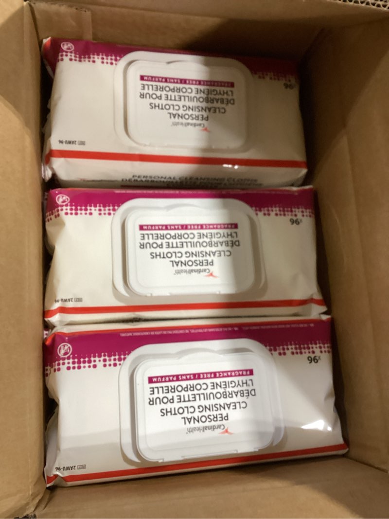 Condition photo showing New/Like New for cardinal health 2awu-96 personal cleansing wipe, non-flushable, fragrance free, 9 x 13in, 96 count (1 case of 6 packs- total of 576 eaches) standard case of 6 packs