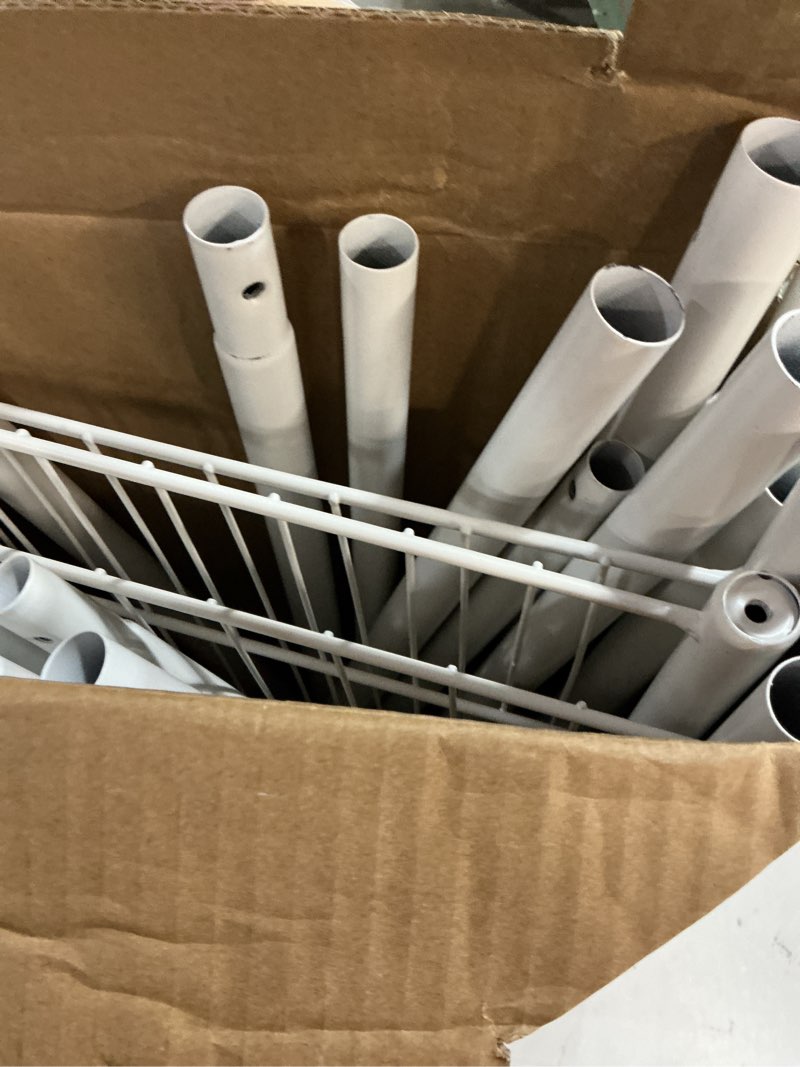 Condition photo showing As Is for Clothes Rack - 33.0" x 12.2" x 79.5" Clothing Rack with Shelves & Wheels, Multi-Functional Wardrobe Closet with Hooks, Sturdy Metal Garment Rack for Bedroom, Laundry, Balcony (White) White Large