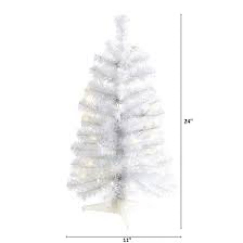 Nearly Natural 2ft. White Artificial Christmas Tree with 35 LED Lights and 72 Bendable Branches