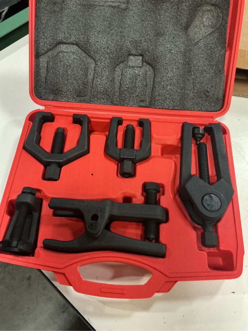 Condition photo showing Good Condition for orion motor tech 5-in-1 ball joint separator, pitman arm puller, tie rod end tool set for front end service, splitter removal kit (rb06) red case black puller