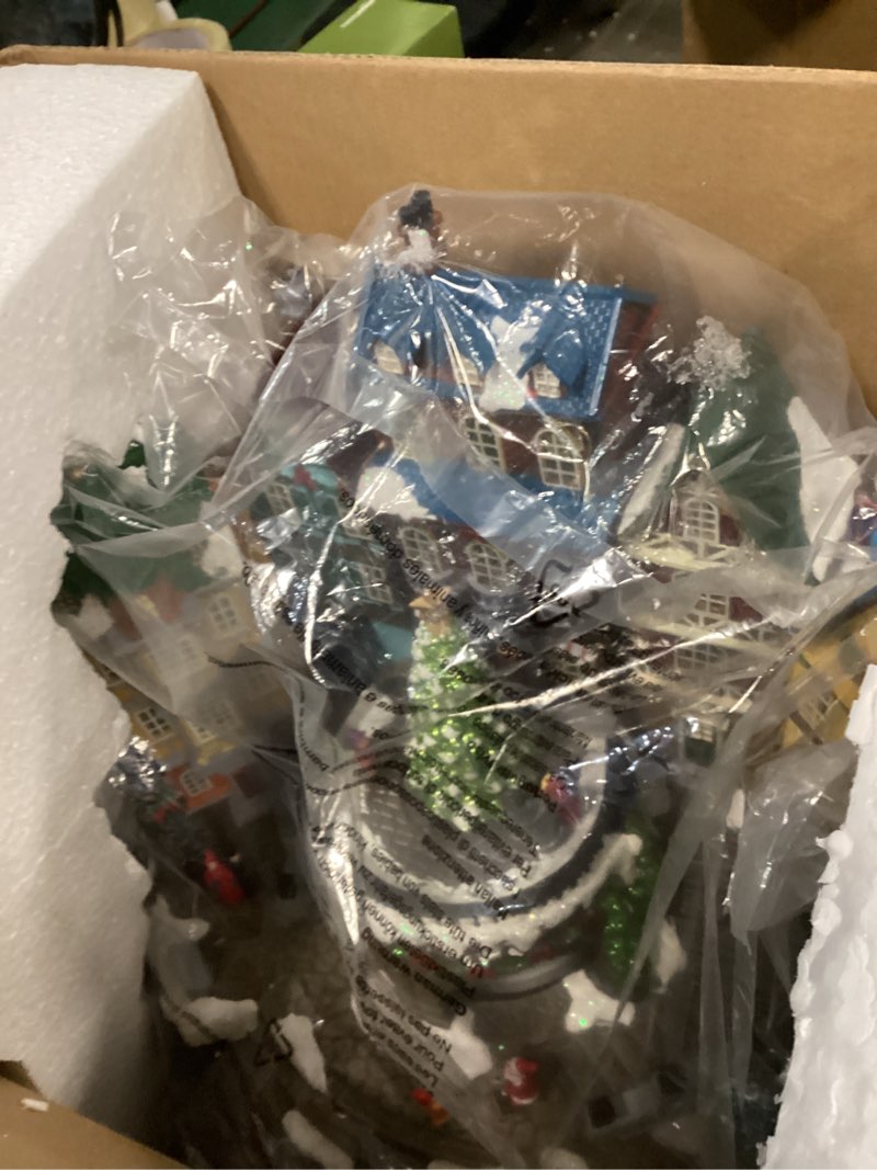 Condition photo showing Good Condition for Christmas Village House, 12.4" H Large Size, Colourful LED Lights with Christmas Music, Rotating Christmas Trees and Roller Skaters, Christmas Decoration for Home (Yellow) 24-villagetree