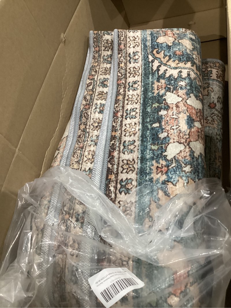 Condition photo showing Good Condition for area rugs 8x10 clearance washable boho rug for bedroom living room, non slip thin low pile chenille carpet for dining room,vintage farmhouse, blue/ivory blue/ivory 8' x 10' (rectangular)