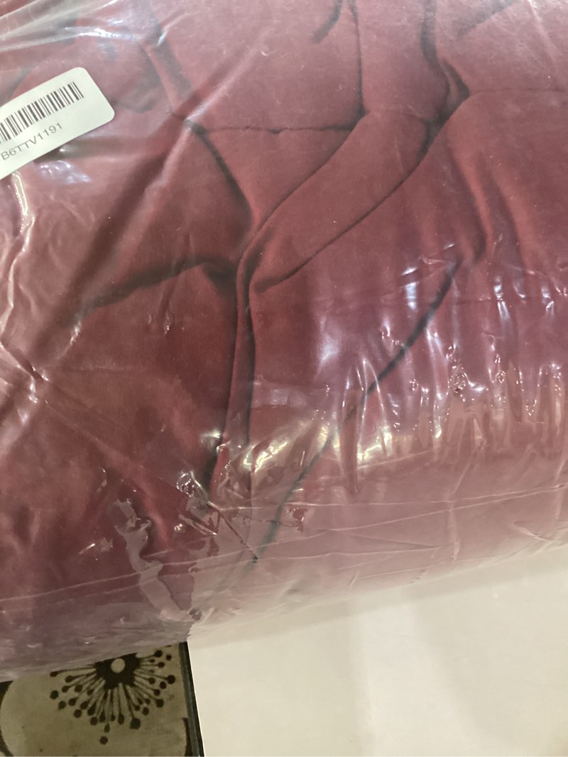 Condition photo showing As Is for easeland queen size down alternative comforter - quilted duvet insert for all seasons, soft lightweight with corner tabs, summer winter warm bedding, burgundy 88×88 inches queen burgundy