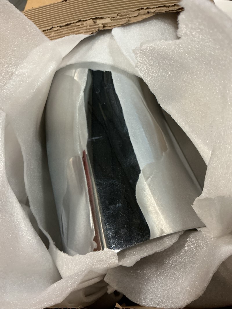 Condition photo showing Good Condition for exhaust tip, 4 inch (id) diesel exhaust elbow tip with clamp, 4 to 8 inch turn down exhaust elbow pipe, 4'' inlet 8'' outlet 23'' long chrome polished side exit exhaust tip for pickup truck car