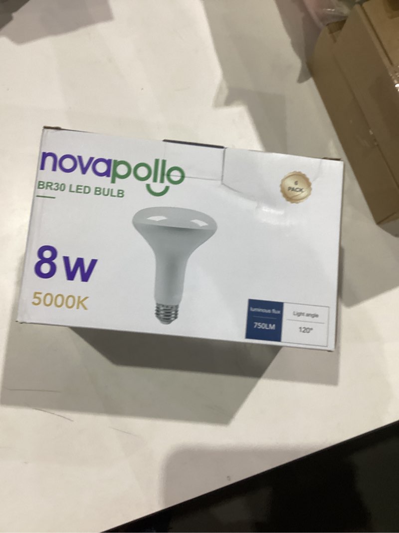 Condition photo showing New/Like New for LED Flood Light Bulbs, Dimmable 750LM BR30 LED Bulb, 5000K Daylight 8W(65W Equivalent), CRI80, 15000 Hours, E26 Base Recessed Light Bulbs, 6 Pack 8w-5000k 6PK