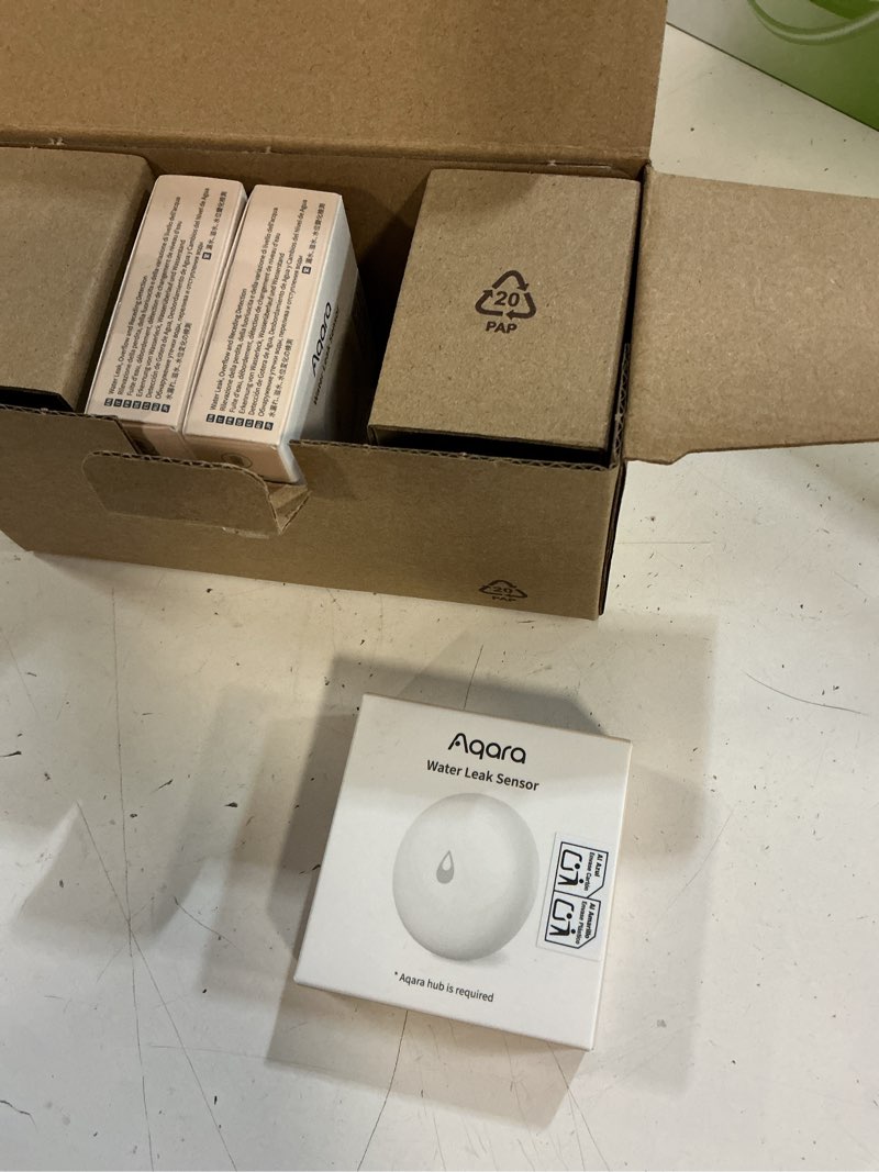 Condition photo showing New/Like New for aqara water leak sensor 3 pack, zigbee wireless water leak detector for alarm system and smart home automation, requires aqara hub, app notifications, for kitchen, bathroom, basement, works with ifttt