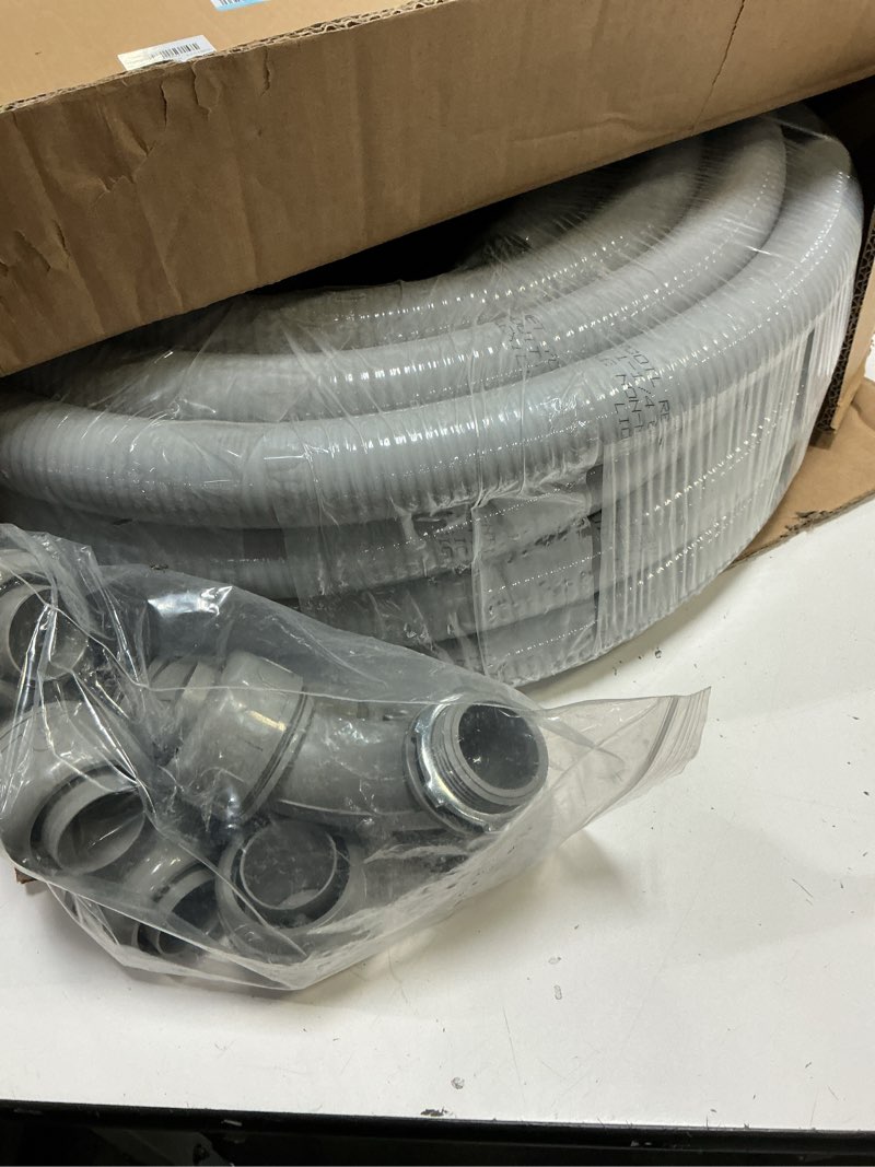 Condition photo showing Good Condition for liquid tight conduit 1-1/4inch 50ft,flexible non-metallic liquid tight flex electrical conduit and connector kit with 5 straight and 3 90-degree conduit connector fittings