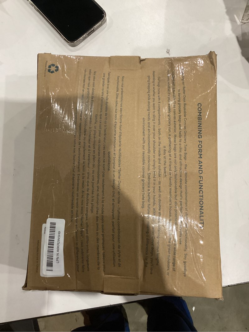 Condition photo showing As Is for Nook Theory 3-Pack Reusable Grocery Bags - Heavy Duty, Large 12 Oz Cotton Canvas Reusable Shopping Bags With Pockets, 100% Cotton Cloth Grocery Totes, Foldable Multi Compartment (Ocean)