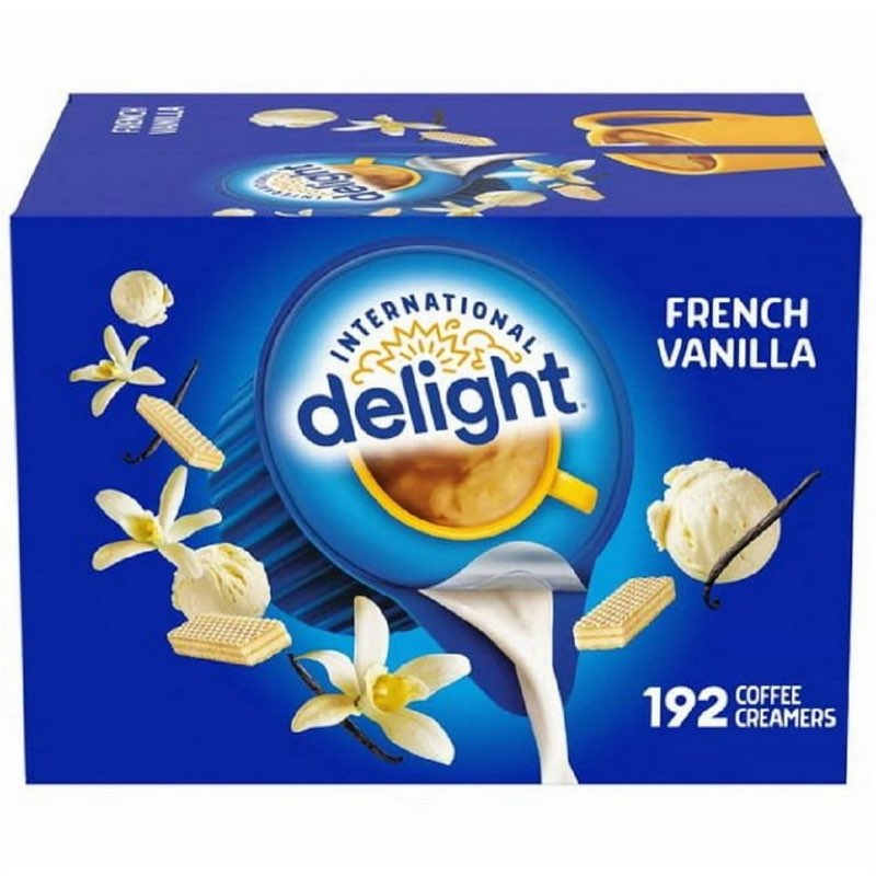 ((best by/01/13/2026))international delight, french vanilla, single-serve coffee creamers, 192 count (pack of 1), shelf stable non-dairy flavored coffee creamer, great for home use, offices, parties or group events