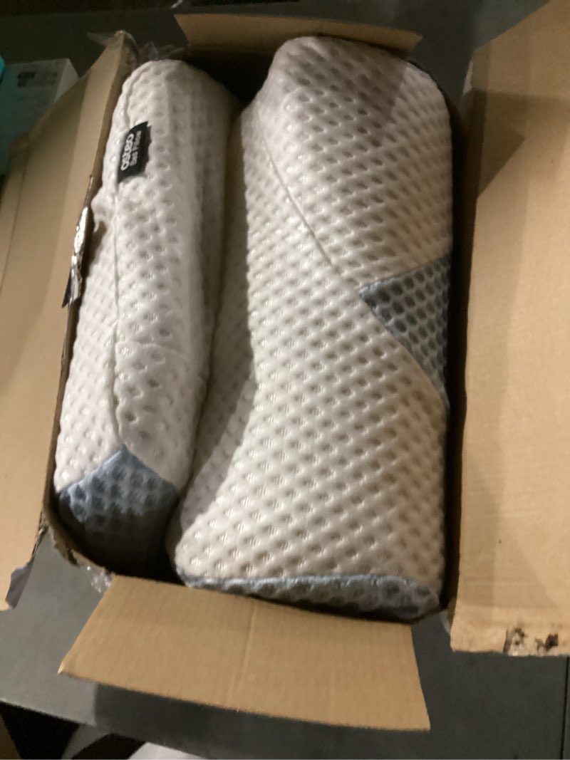 Condition photo showing As Is for Osteo Cervical Pillow for Neck Pain Relief, Hollow Design Odorless Memory Foam Pillows with Cooling Case, Adjustable Orthopedic Bed Pillow for Sleeping, Support for Side Back Sleepers Standard High(24.5*16.5*5.2/4.1 inches) Blue