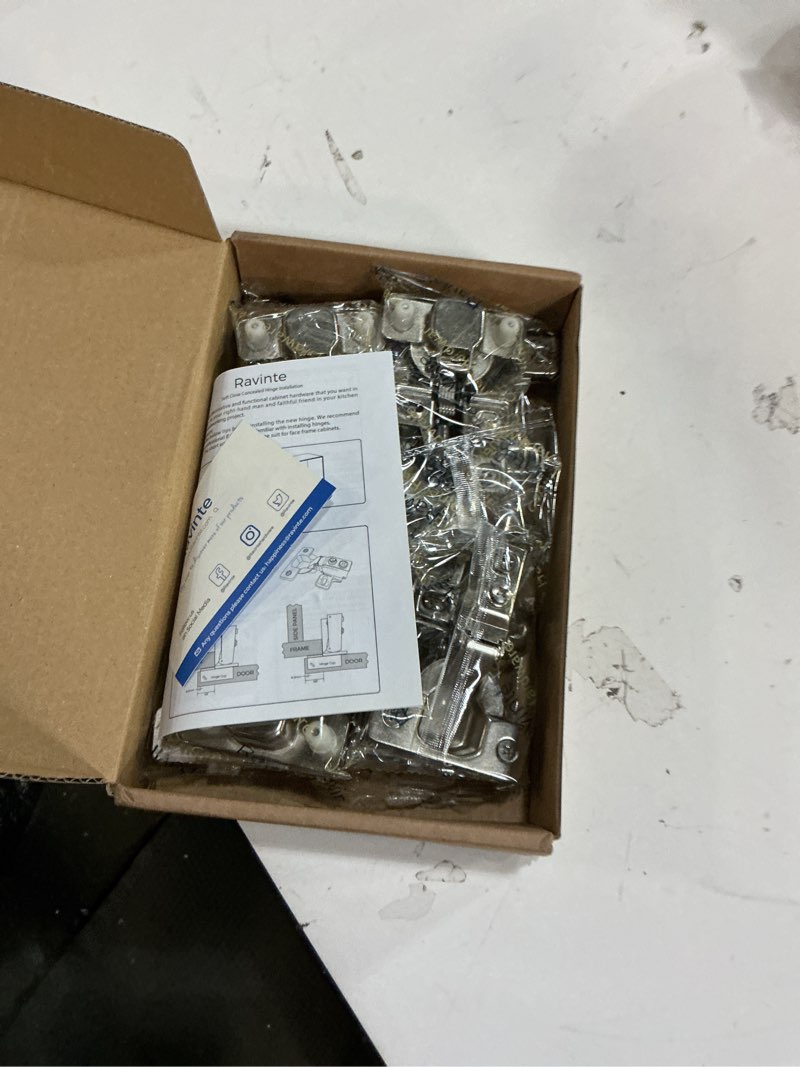 Condition photo showing New/Like New for Ravinte 10 Pack 5 Pairs Short Arm Kitchen Cabinet Hinges for 1/2 Inch Overlay Cabinet, Brushed Nickel 105 Degree Opening Angle Hinges, Soft Close Concealed with Mounting Screws for Face Frame Door 10 1/2 Inch Overlay Cabinet