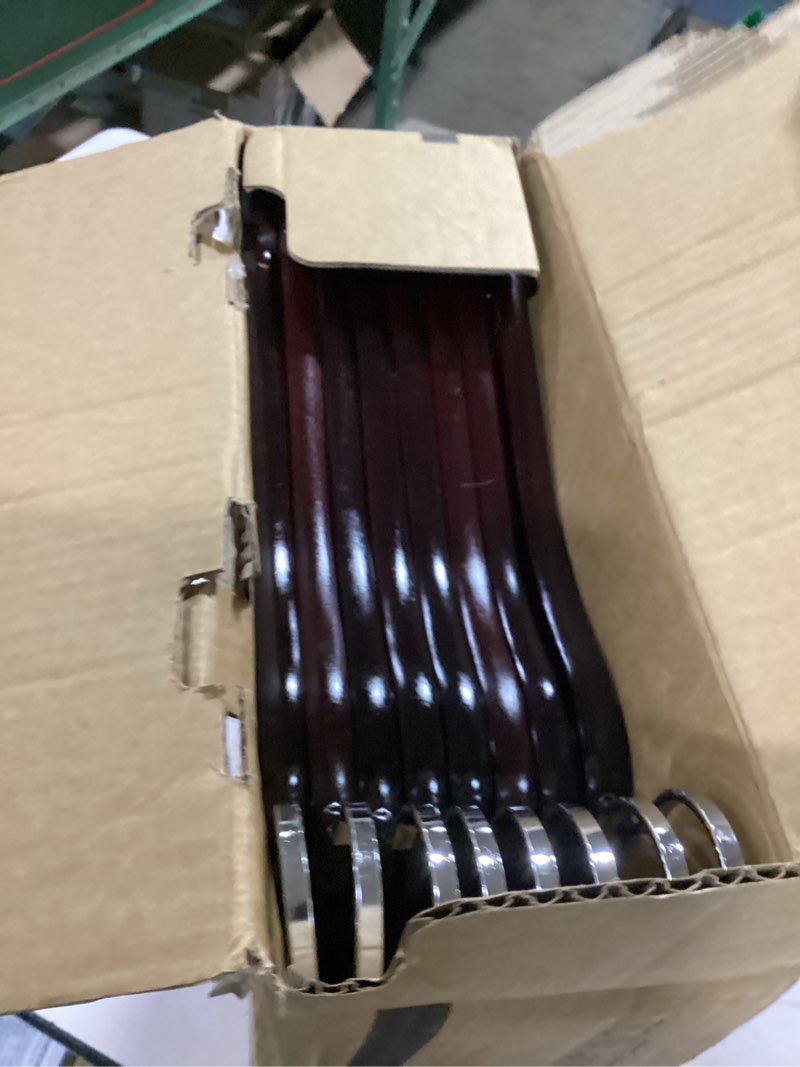 Condition photo showing New/Like New for topia hanger luxury wooden suit hangers for closet - cherry wood with extra thick hook and non-slip pants bar, heavy duty coat hangers with notches for shirts - 16 pack ct01m cherry-16 pack