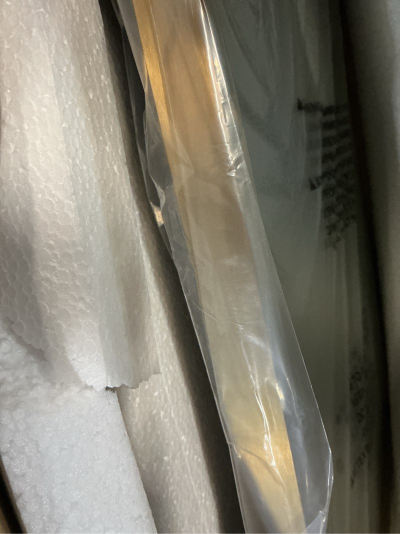 Condition photo showing New/Like New for ANDY STAR 24"x36" Gold Mirror, Brushed Brass Scalloped Wall Mirror, Bathroom Mirror for Vanity, Wall Mirror with Aesthetic Scalloped Edge Design Ideal for Bathroom, Bedroom or Entryway Brushed Gold 36"L x 24"W