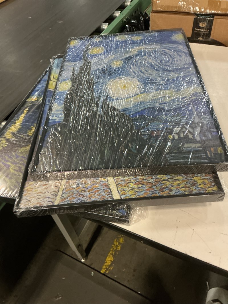 Condition photo showing Good Condition for ARTFEB 3 Piece Canvas Wall Art,Classic Van Gogh Artwork Painting Reproduction,Starry Night Over The Rhone Cafe Terrace At Night Giclee Canvas Prints Wall Art for Home Office Decor(Blue, 16" X 24" X 3 16" X 24" X 3 pieces Blue