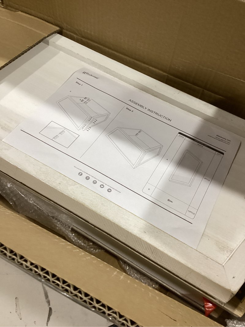 Glitzhome 26" L Washed White Wooden Tree Collar, Rustic Trapezoid Tree Stand Cover Farm Fresh Christ