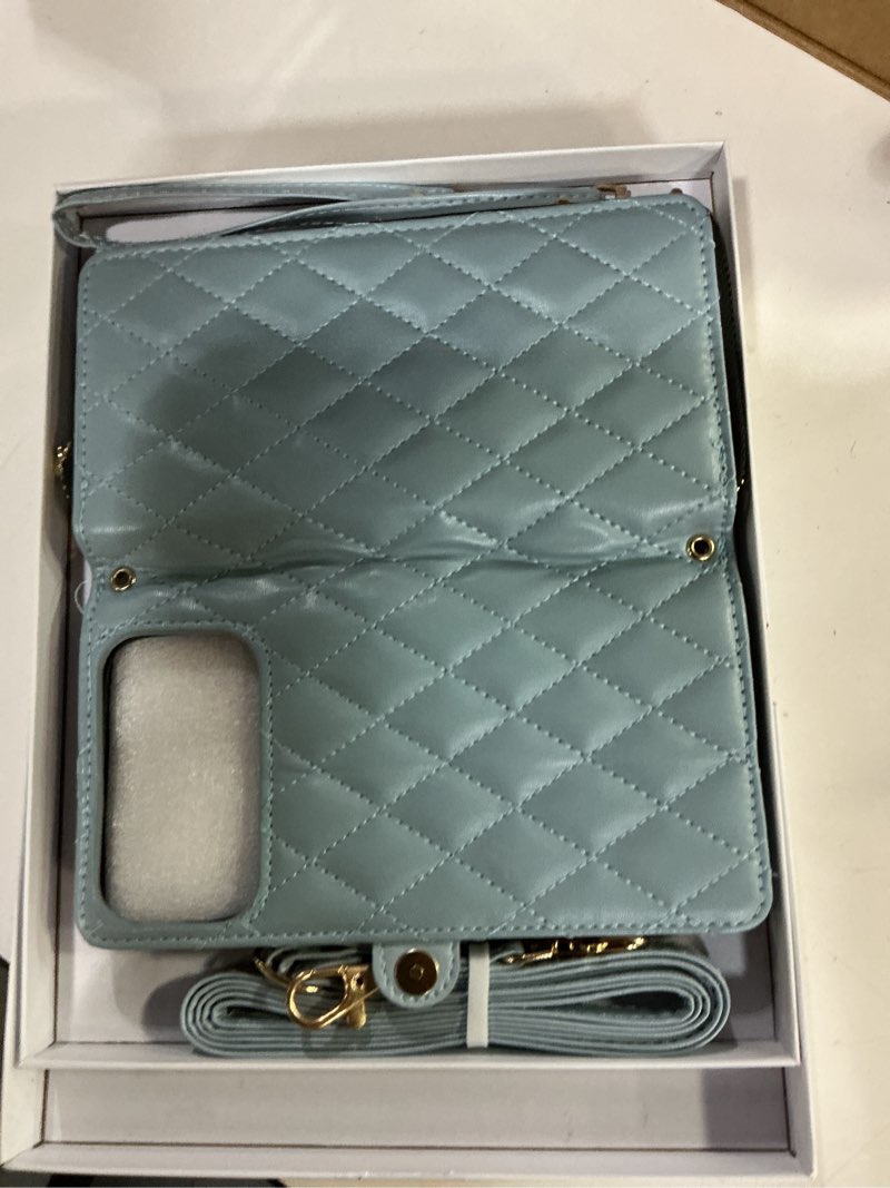 Condition photo showing New/Like New for rssviss crossbody case for iphone 17 pro max case wallet, rfid blocking leather with card holder kickstand, handbag zipper flip cover with wrist strap for iphone 17 pro max men women 6.9", blue 6.9" iphone 17 pro max blue