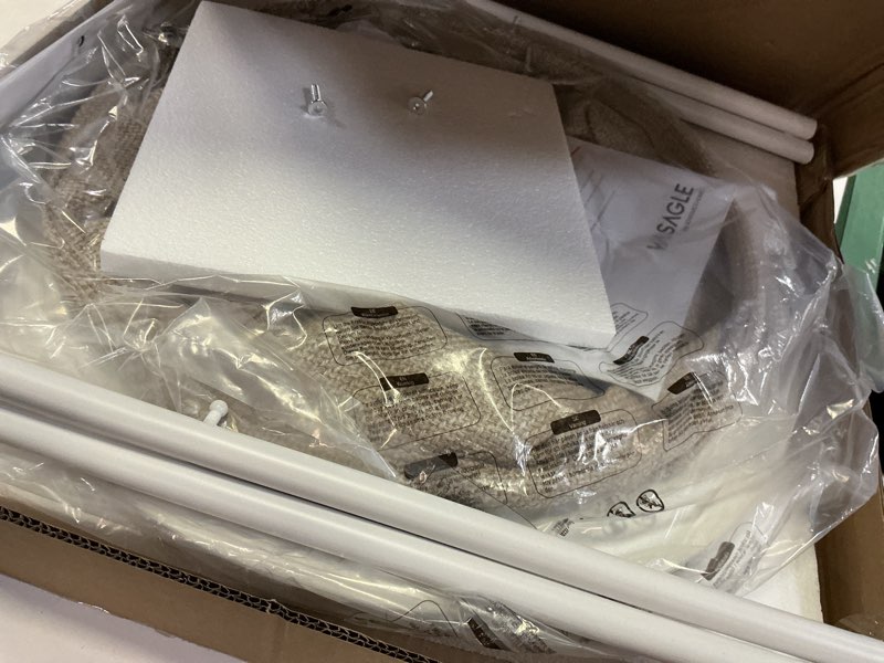 Condition photo showing As Is for VASAGLE LILEA Collection - Small Round Side End Table, Modern Nightstand with Fabric Basket, Matte White and Camel Brown ULET223W10 Matte White + Camel Brown 1 pack without light Round