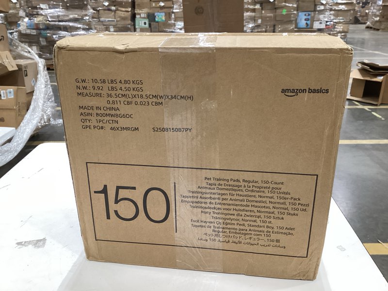 Condition photo showing New/Like New for Amazon Basics Dog and Puppy Pee Pads, 5-Layer Leak-Proof Super Absorbent, Quick-Dry Surface, Potty Training, Regular (22x22"), 150 Count, Blue & White