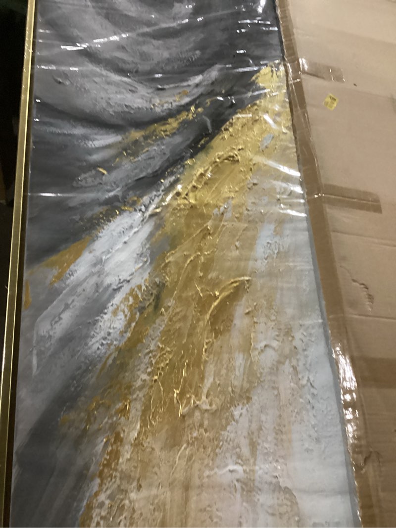 Condition photo showing New/Like New for large 3d black and white abstract wall art for living room, gold framed textured artwork for office-hand painted oil painting on canvas for bedroom home decoration 24x56 inches gfcp-701 24x56inches x1