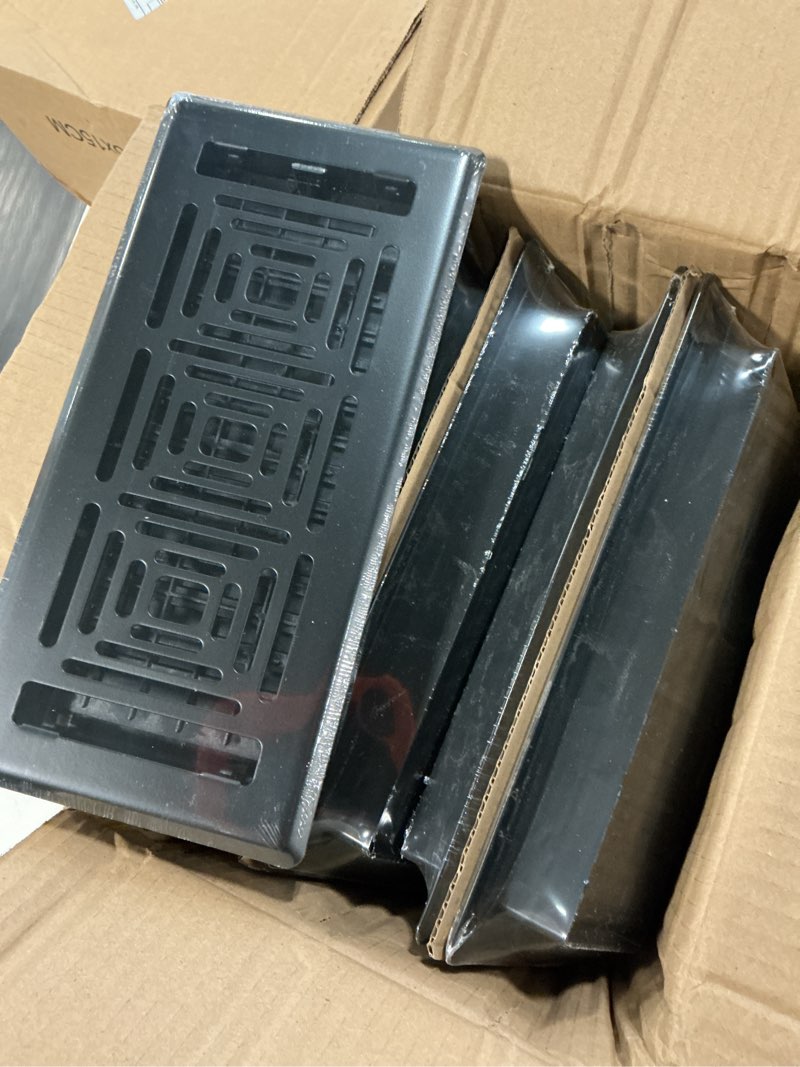 Condition photo showing New/Like New for floor register 4x10, heavy duty walkable steel floor vent covers, easy adjust air flow direction floor registers, black floor vents, boston design air vents for home 4 x 10 vent cover black 6pack