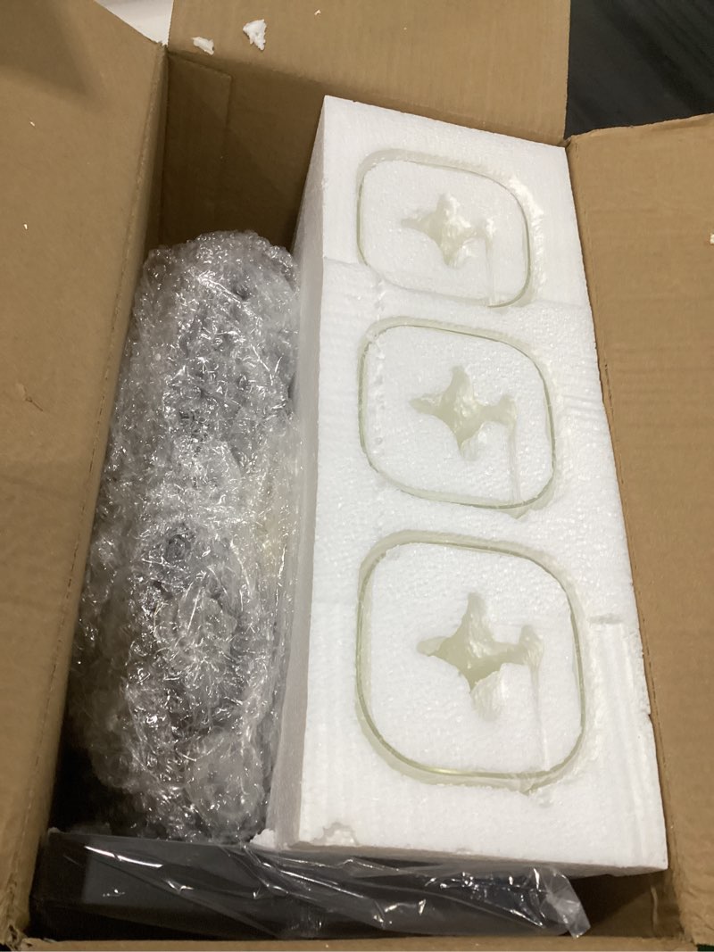 Condition photo showing Good Condition for 3-lights black and gold bathroom light fixtures over mirror, modern brushed gold vanity lights for bathroom, sconces wall lighting with square glass shade for mirror bedroom hallway black and gold 3-lights