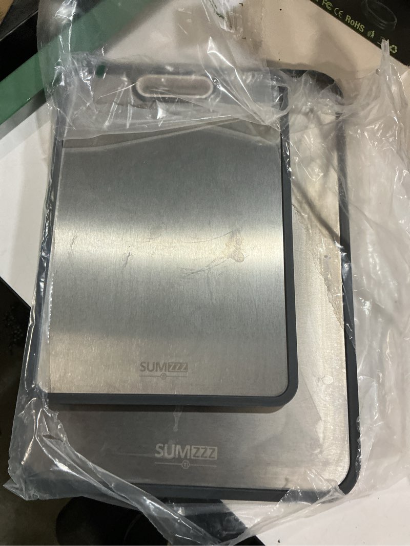 Condition photo showing Good Condition for titanium cutting board double sided food grade, pure titanium/pp for kitchen, cutting board easy to clean[15.5”*10.5”+12”*8.5”] silver set of 2 (15.5" x 10.5", 12" x 8.5")