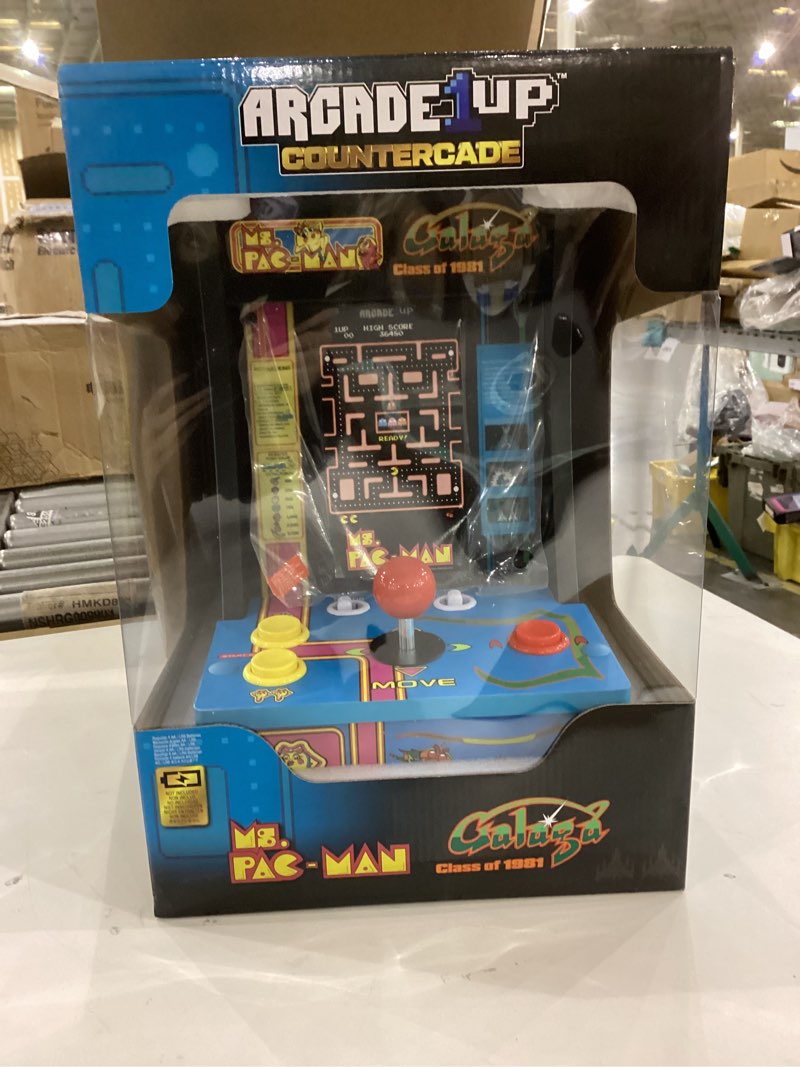 Condition photo showing New/Like New for Arcade1Up Class of ‘81 Ms. PAC-Man/Galaga Countercade – 3 Classic Games, Retro Game Console for Home, Portable Console with 7-inch Screen, Table-top Video Game for Game Room