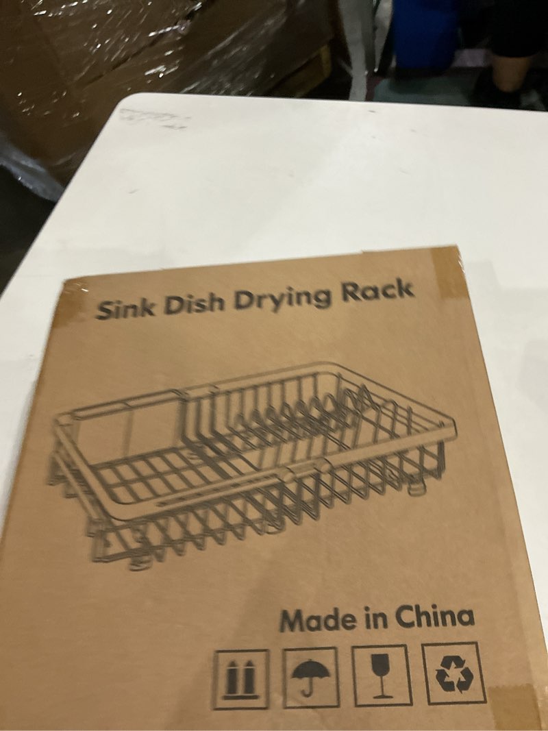 Condition photo showing New/Like New for majalis dish drying rack over the sink, expandable stainless steel dish drainer for small kitchen counter space saving, rv compact plate strainer in silver metal with hanging adjustable utensil holder silver for 13-30" w sink