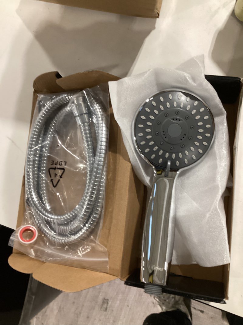 Condition photo showing Good Condition for high pressure handheld shower head briout 5-settings powerful water spray shower head against low pressure water flow with stainless hose and adjustable mount silver