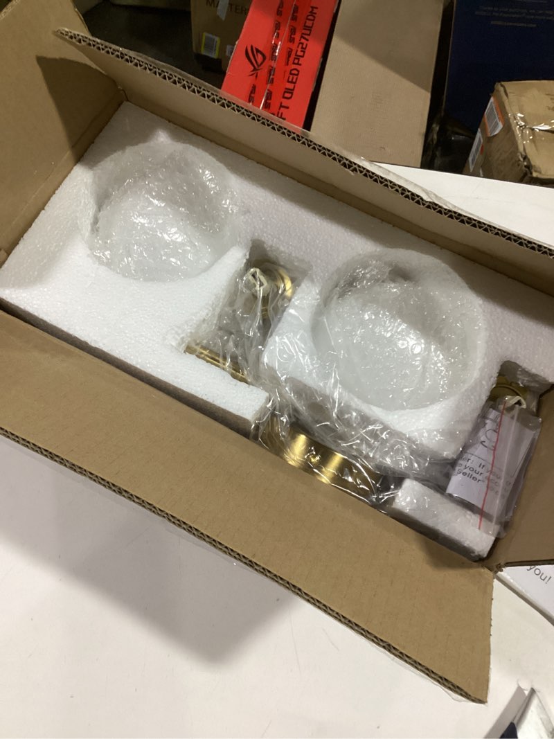Condition photo showing As Is for ZHUOER Modern Bathroom Vanity Light Fixtures 2 Lights Brushed Brass Milk White Globe Glass Shade Mod