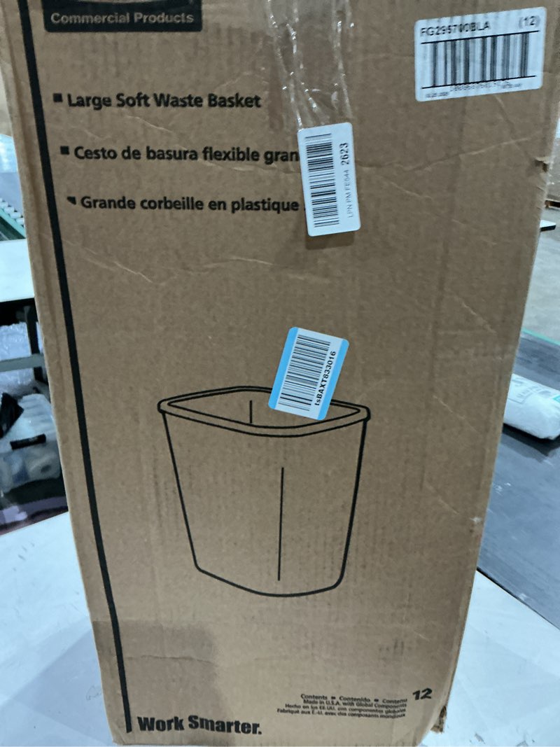 Condition photo showing As Is for rubber maid small black trashcan 2 pack