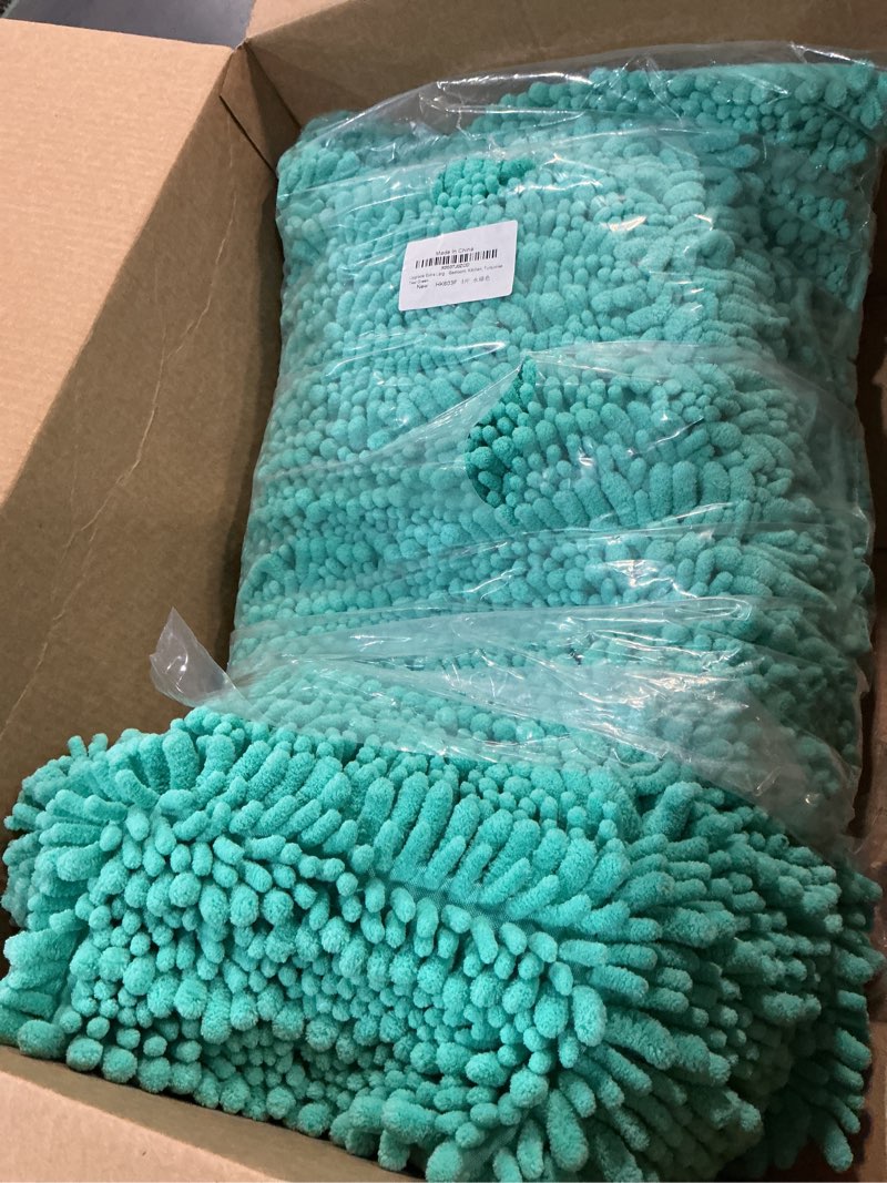 Condition photo showing As Is for accumtek upgrade extra large teal green bathroom rug set 3 pieces ultra soft, thick absorbent bath mats, non slip chenille toilet mat for bathroom, bedroom, kitchen, turquoise 4'×1'8"+ 2'x1'5"+ u shape 1'8"x2' turquoise