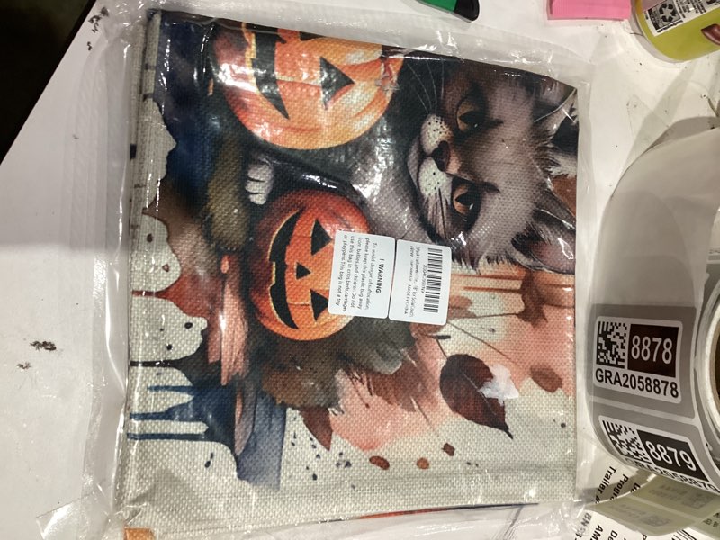 Condition photo showing New/Like New for Halloween Pillow Covers 18x18 Set of 2 Black Cat Pumpkin Pillowcase Halloween Decorations Outdoor Throw Pillow Covers Linen Farmhouse Fall Thanksgiving Decor Cushion Case for Couch Home Sofa 18" x 18" (Pack of 2) Black Cat Pumpkin
