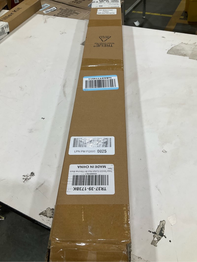 Condition photo showing Good Condition for tension curtain rod 39-173in, outdoor extra long curtain rod no drilling for window or bathroom patio, adjustable heavy duty shower curtain rod, easy to install, never rust, non-slip-black black 41''-173''