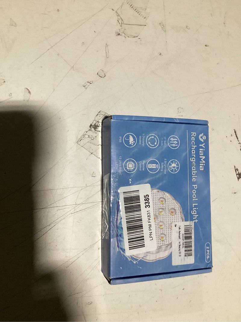 Condition photo showing As Is for YiaMia Rechargeable Pool Lights with Remote, 2 Pack IP68 Waterproof Submersible LED Lights for Above
