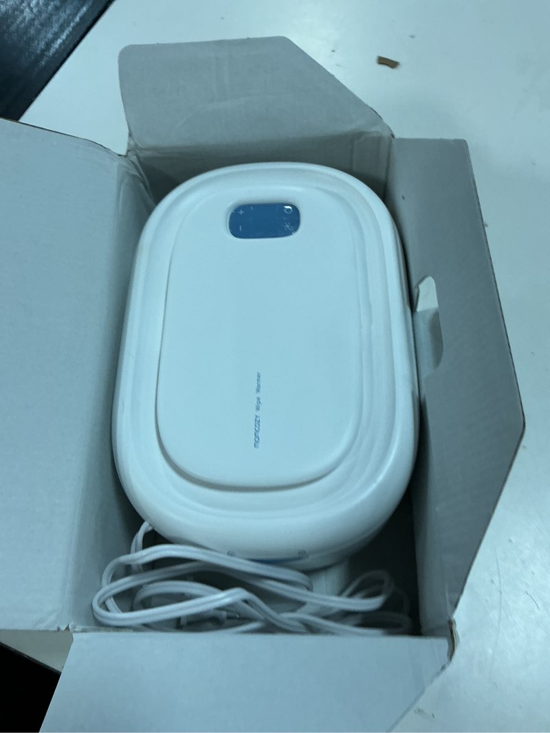 Condition photo showing As Is for momcozy baby wipe warmer, innovative spring design, large capacity wipes dispenser for 60-80pcs, fast & even heating, 4 modes of temperature heating control, diaper wipe warmer with night light, blue blue regular