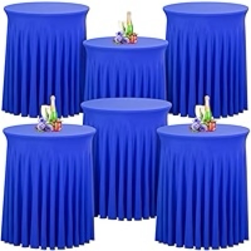 Babenest 24\\\"x 43\\\" Round Cocktail Table Skirt, 6 Pack Spandex Stretch Round Tablecloths with Natural Wavy Drapes, Fitted High Top Bar Cocktail Table Covers for Wedding Party Birthday Banquet 