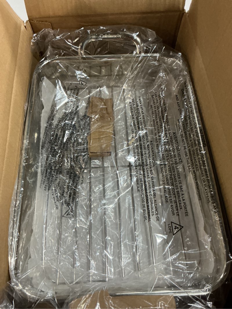 Condition photo showing New/Like New for cuisinart 7117-14rr 14-inch chef's-classic cookware-collection, lasagna pan w/stainless roasting rack, stainless steel