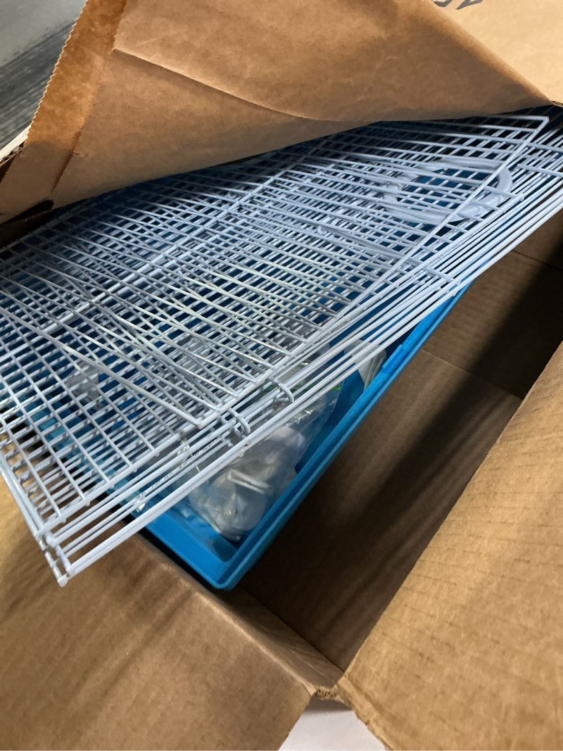 Condition photo showing As Is for 2 Levels Habitat Hamster Home Rodent Gerbil Mouse Mice Rat Wire Cage with Complete Set of Accessories (18" L x 12" W x 15" H, Blue)