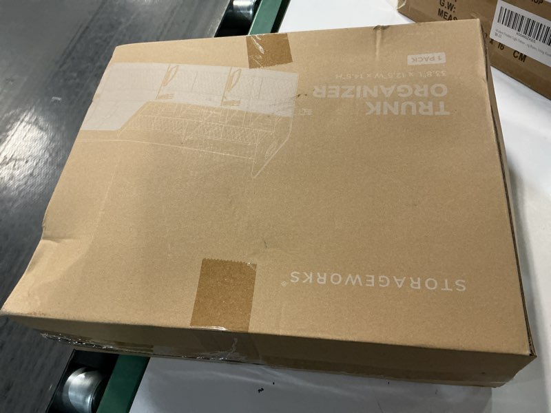 Condition photo showing New/Like New for StorageWorks Trunk Organizer for SUV, Multi-Compartment Car Trunk Organizer, Car Organizer and storage with Aluminum Alloy Handle, Large, Black and Orange, 1-Pack