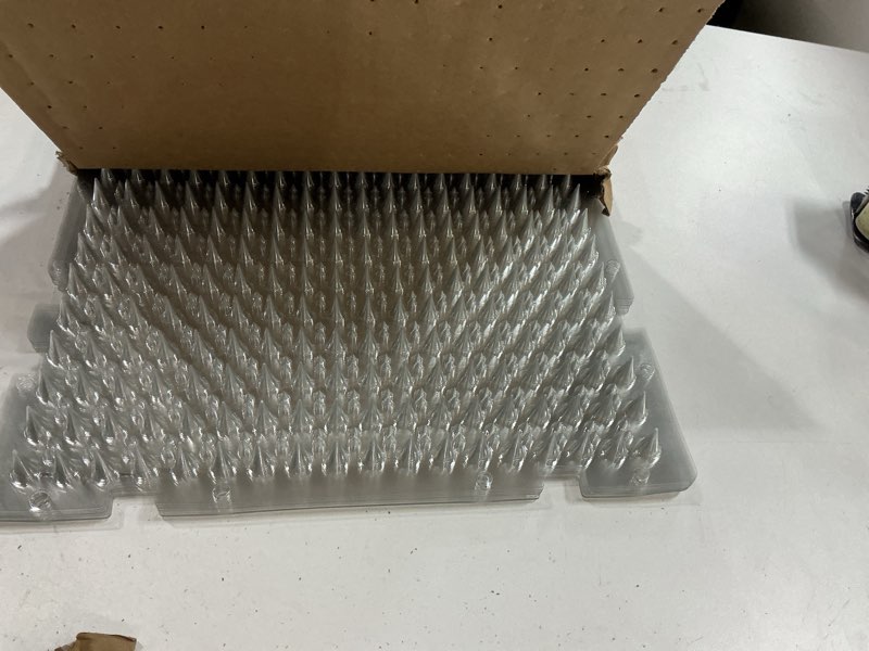 Condition photo showing Good Condition for clear scat mat for cats, 10 pack 16" x 13" cat deterrent mats with 1" spikes and 50 stickers, cuttable indoor outdoor pet training barrier for sofa, countertop, windowsill and garden