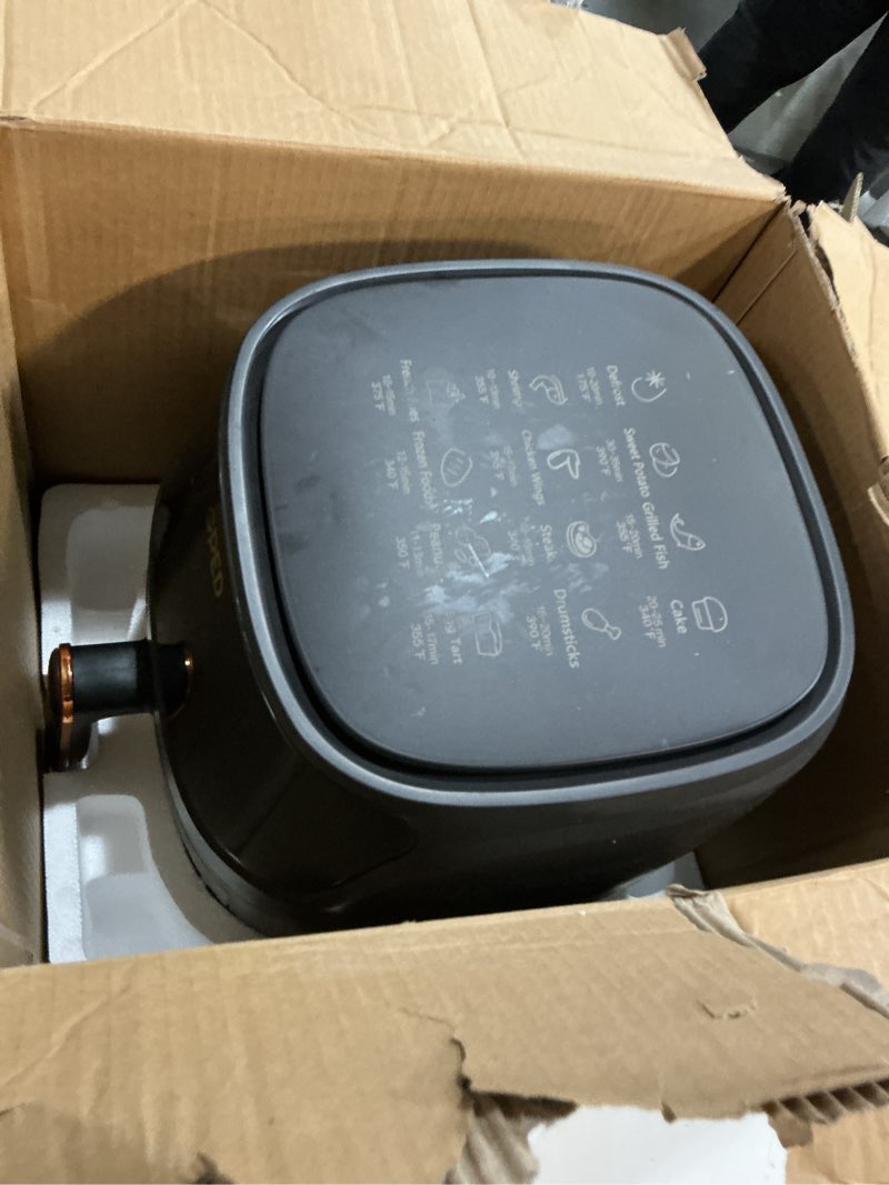 Condition photo showing As Is for bluebow air fryer 7.5qt, large 8-in-1 digital touchscreen, visible window, 1700w, new, black