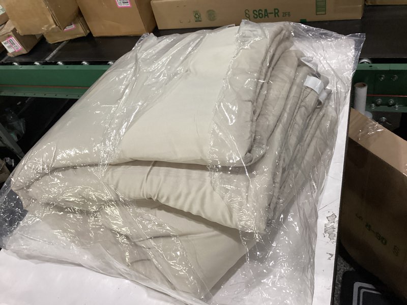 Condition photo showing Good Condition for kenneth cole - king comforter set, soft bedding with matching shams, embossed modern home decor (serenity wavy lines beige, king) serenity wavy lines beige king