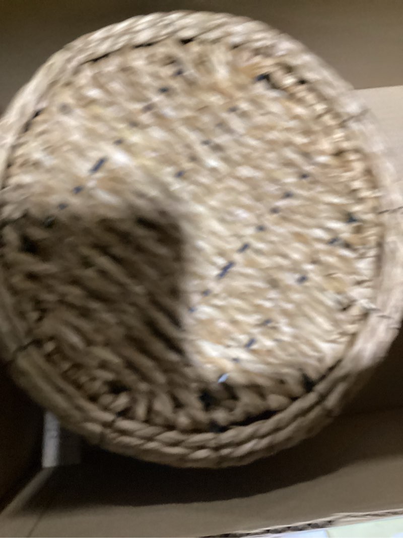 Condition photo showing Good Condition for Round Wicker Storage Basket, Woven Large Water Hyacinth Bin with Handles, 12''x 7''