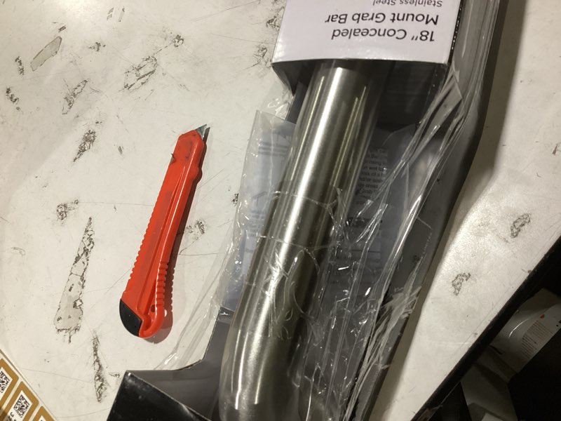 Condition photo showing As Is for delta 5600 series (1-pack) 18' shower grab bar seniors ada compliant stainless steel 450 lb capacity bathroom safety handle for shower, bathtub | wall mounted balance assist, grip df5618ss 18" x 1-1/2" silver